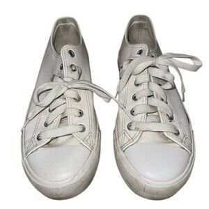 White Leather Lace-Up Low-Top Sneakers For Casual Wear